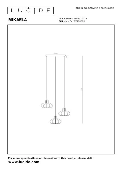 Lucide MIKAELA - Hanglamp - Ø 32 cm - 3xE14 - Zwart - technisch